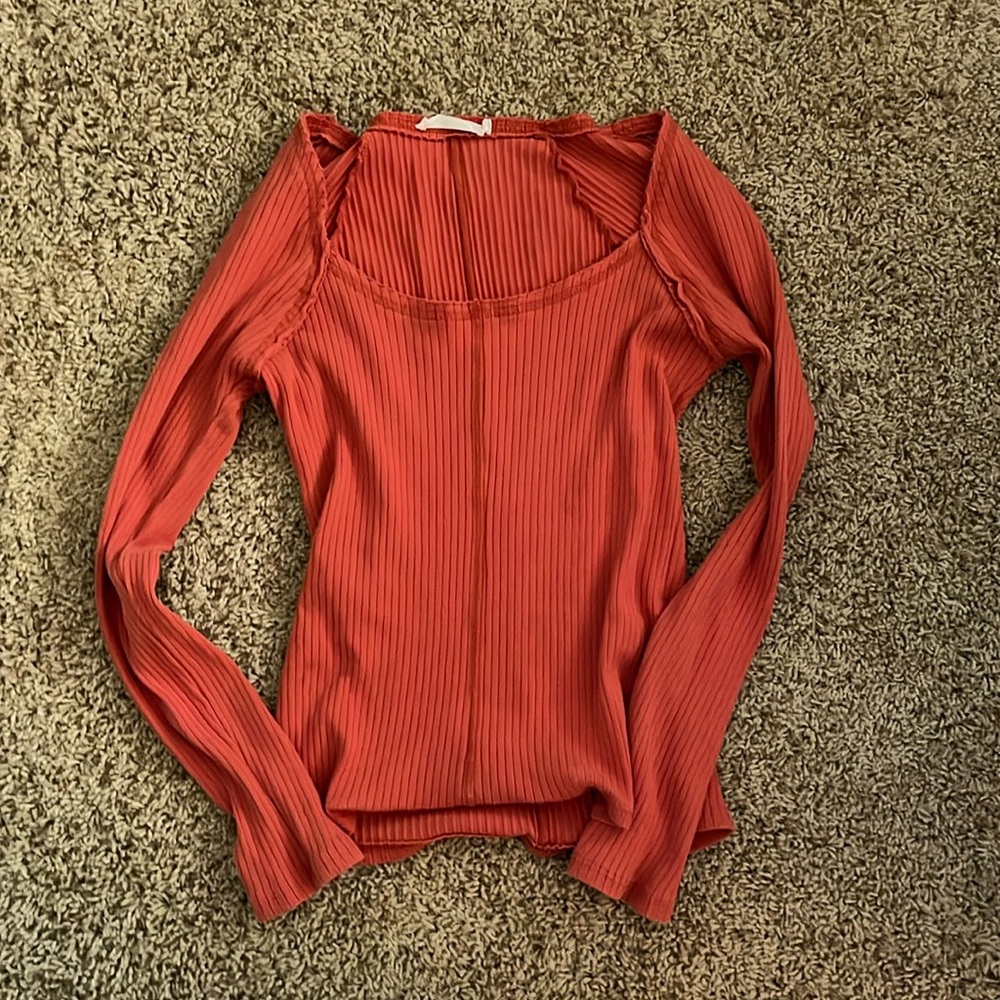 burnt orange long sleeve square top from boutique